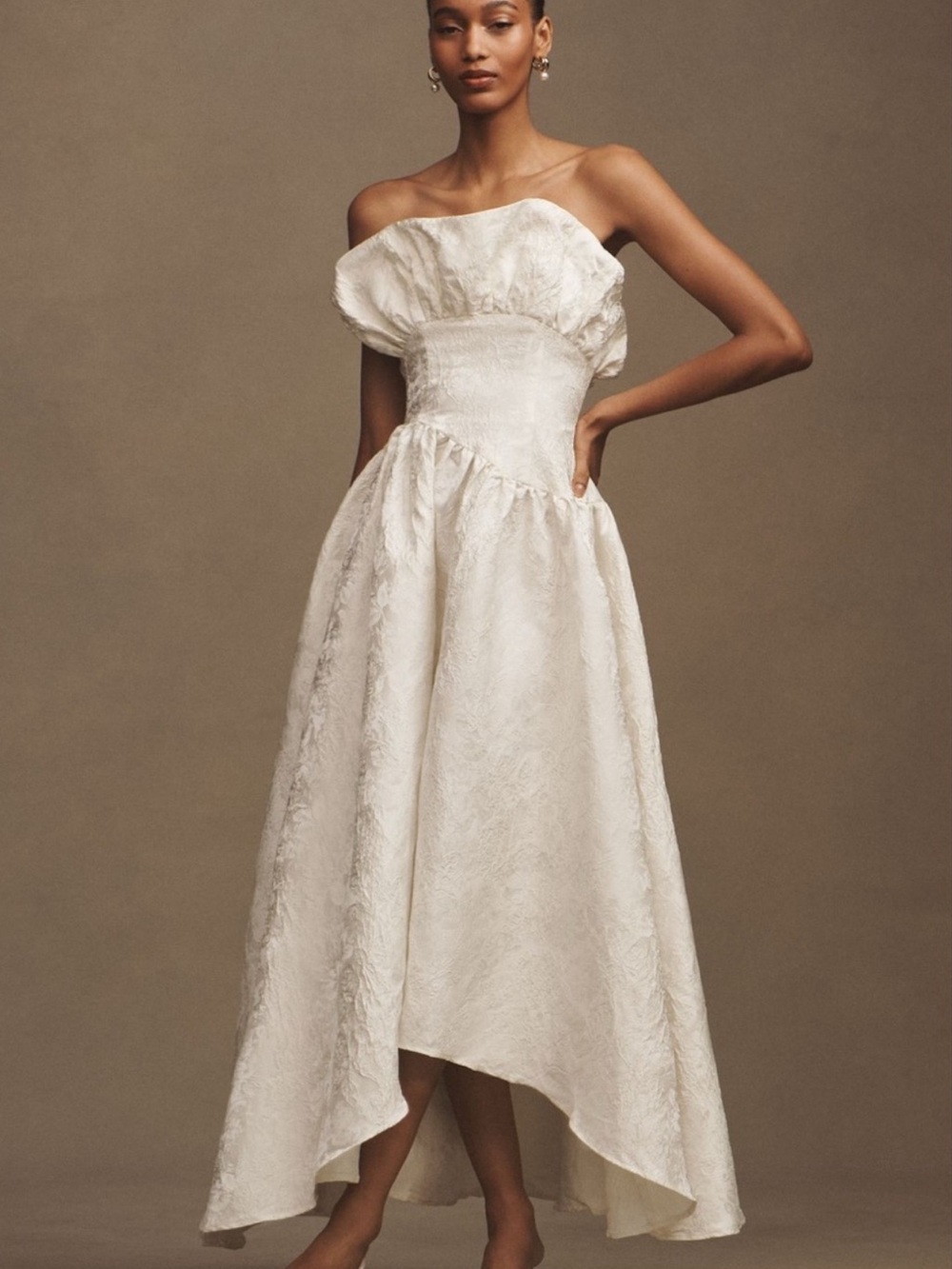 Elliatt Caspian Strapless Jacquard High-Low Midi Dress